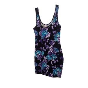 No Boundaries Womens Blue Floral Bodycon Mini Dress Sleeveless Scoop Neck M 7-9